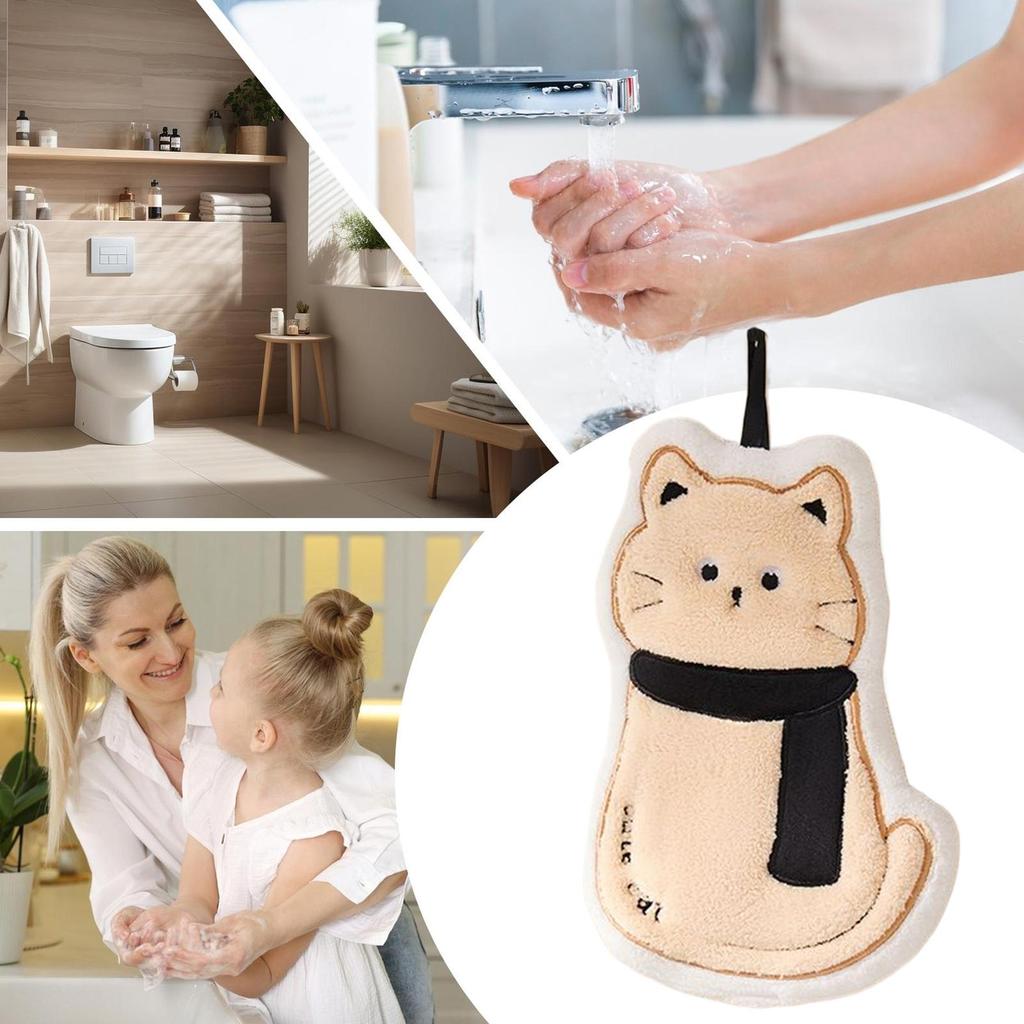 Cute Hand Towel Kitchen Cute Cat Hand Towel Double-Layer Water Absorbing Fabric For Rental House Shower Room Bathroom Hotel Dorm