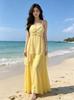 French Suspender Dress Summer New Seaside Vacation Long Dress Plaid Gentle Wind Pure Desire Wind Beach Dress