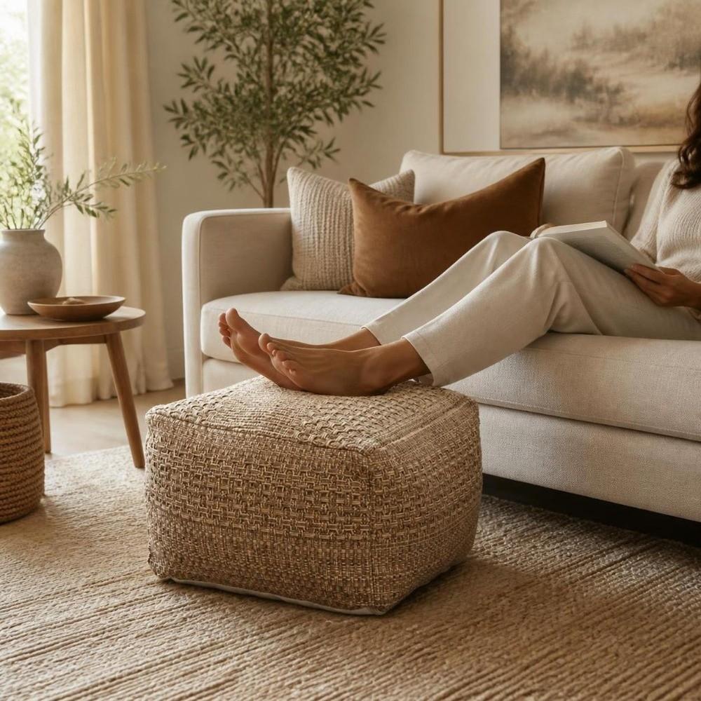 Thick Footstool Cover Unstuffed Color-Woven Jacquard Pouf Ottoman Large Capacity Nordic Futon Cushion Cover Living Room