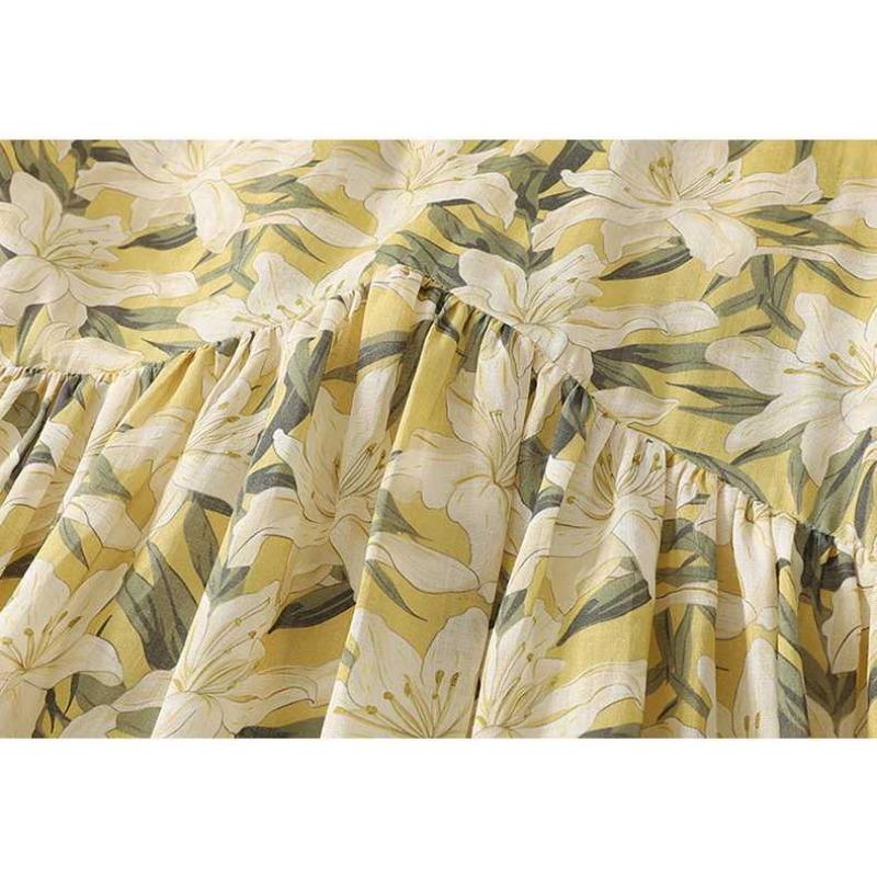 Spring and Summer Cotton and Linen Printed Dress