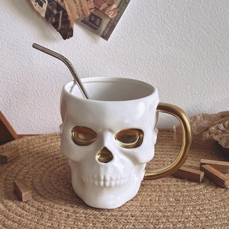 Dark Gothic Style Art Bone Skull Mug High-end Quirky Niche Design Cup Halloween Gift