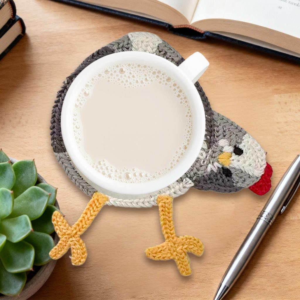 Chicken Fun Cup Mat Home Dining Table Knitted Cup Mat Crochet Drink Coasters for Kitchen Desk Home Bar Coffee