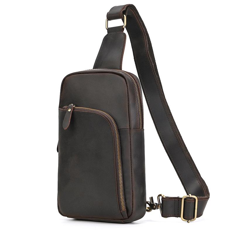 Casual Leather Chest Bag Retro Men's Chest Packs Single Shoulder Bag Crossbody Sling Bag for Men Chest Bag Male Outdoor Bag