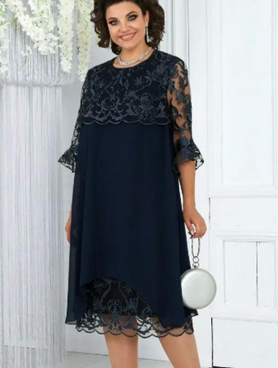 European & American Women's Embroidered Patchwork Round Neck Five-Point Sleeve Casual Dress