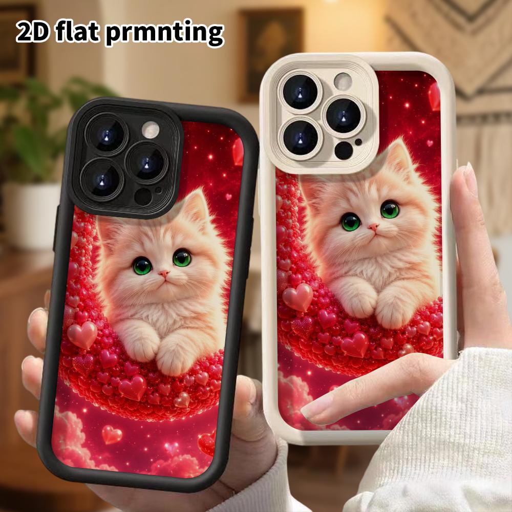 Phone case: 2D flat, suitable for iPhone 18 17 16 15 14 13 Pro protective case, creamy white kitten, perfect holiday gift for Christmas and Halloween