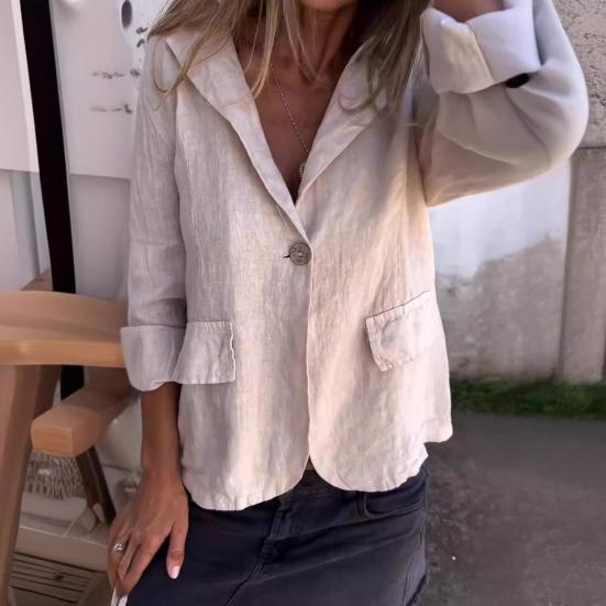 Coat Lapel Long Sleeve Flap Pockets Suit Jacket Solid Color One Button Loose Work