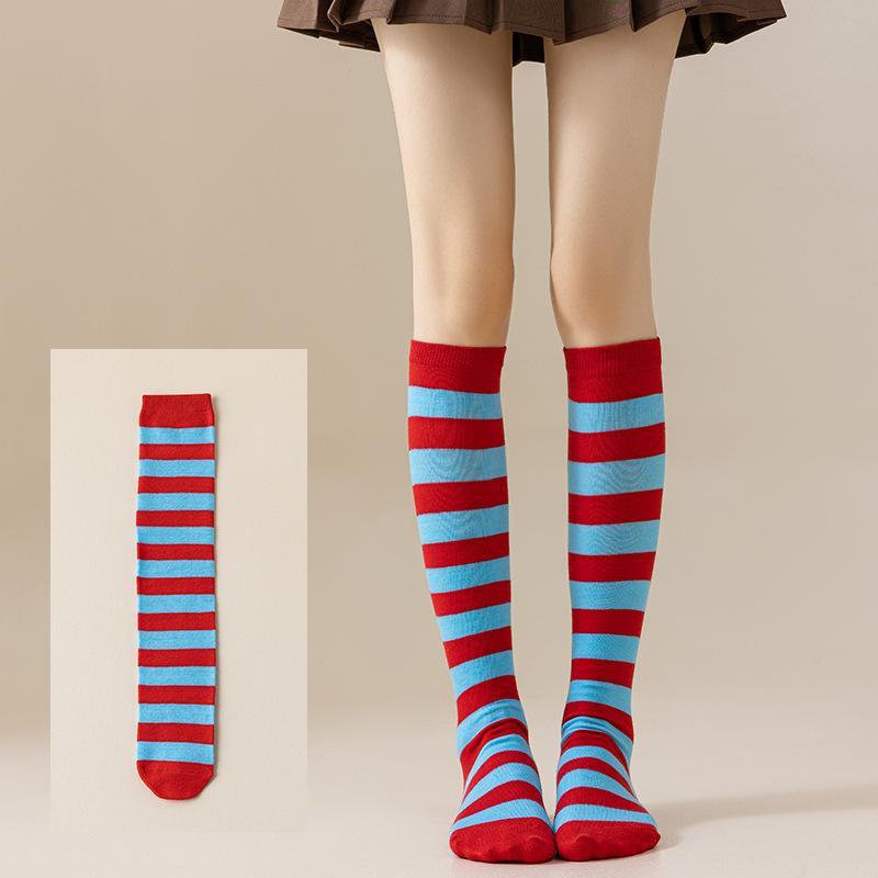 1 Paar knielange schwarze weiße rosa Wadenstrümpfe warme gestreifte Socken für Jungen Mädchen japanischer Stil bunte gestreifte Socken