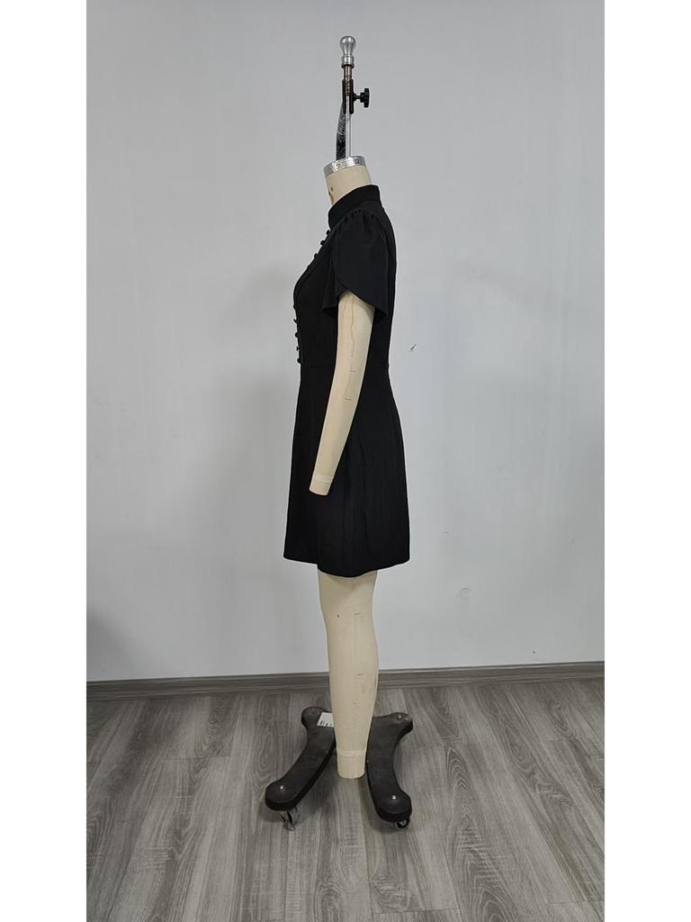 2026 Summer Stand Collar Puff Sleeve High Waist Dress for Women – Trendy European & American Style