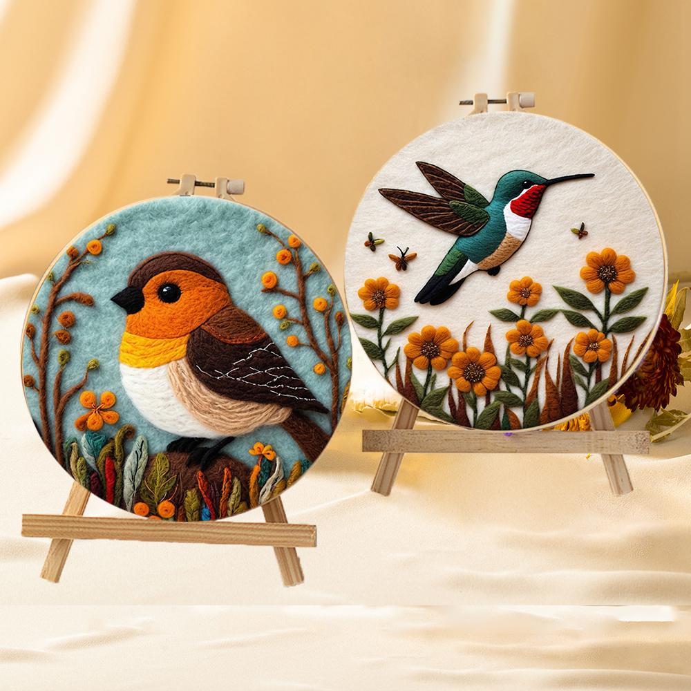 CHENISTORY Wool Felting Painting Needle Embroidery Kit Branch Bird Painting DIY Crafts Animals Handmade Home Decoration