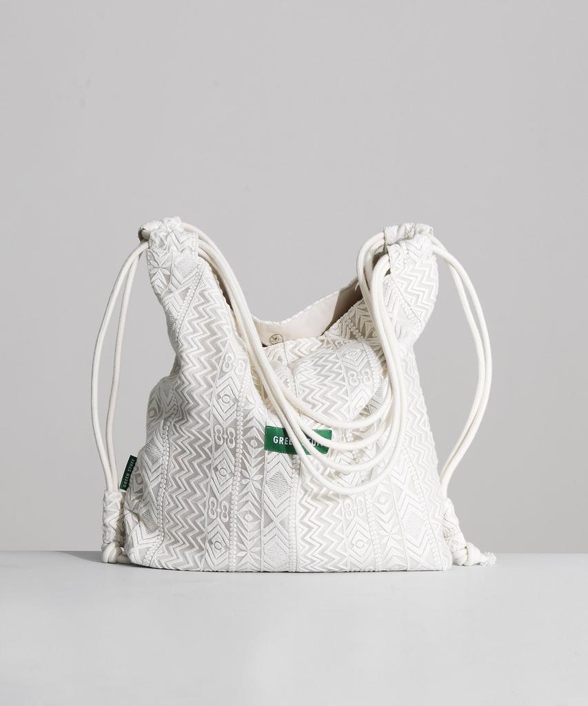 Green Stuff Rope Backpack R3 Ethnic Embroidered Lace - Ivory
