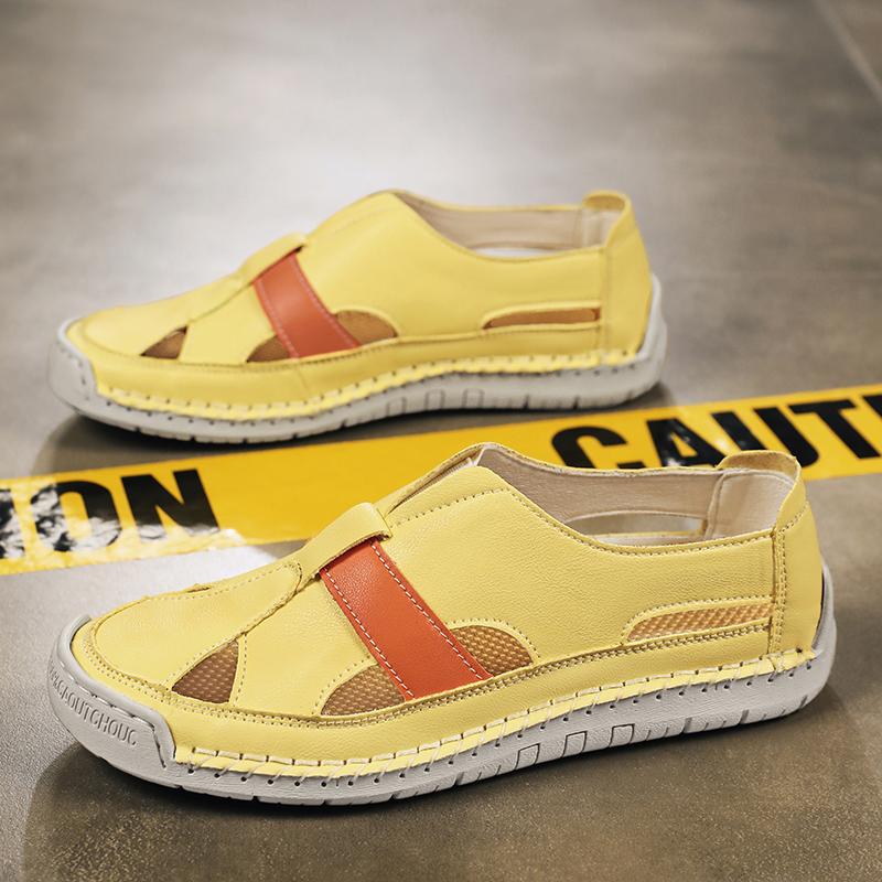 Fashion Casual Leather Men's Sandals Lightweight Summer Shoes Non-Slip Dual-Purpose Shoes Outdoor Beach Flats Hollow Out Male Sandaly