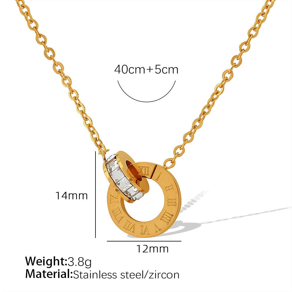 

Niche Design Style Roman Double Ring Necklace with Diamonds Personalized Titanium, Jewelry Plated with 18K Real Gold Does Not Fade 2026 45CM