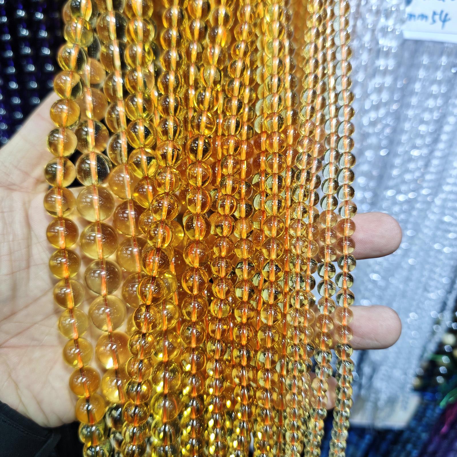 Натуральные цитриновые круглые бусины для DIY браслетов и аксессуаров для украшений, Полуфабрикатная нить из камня 7A Natural Citrine