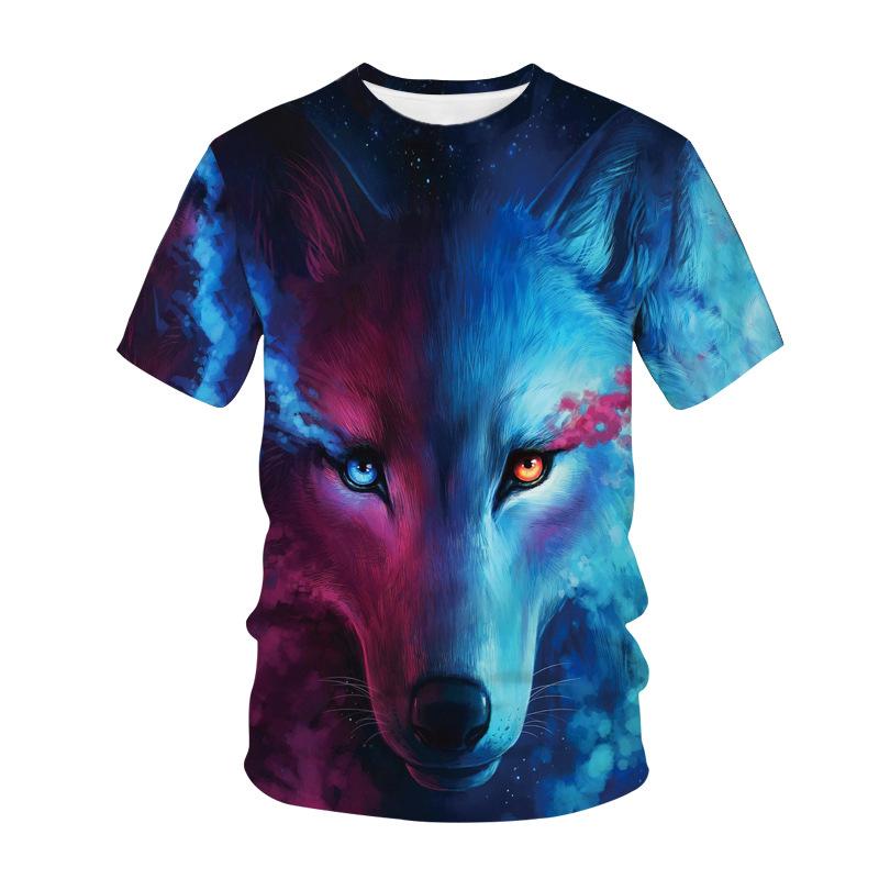 Summer Fashion Creative Wolf 3D Printed Loose Men's Short Sleeved Personalized Top
