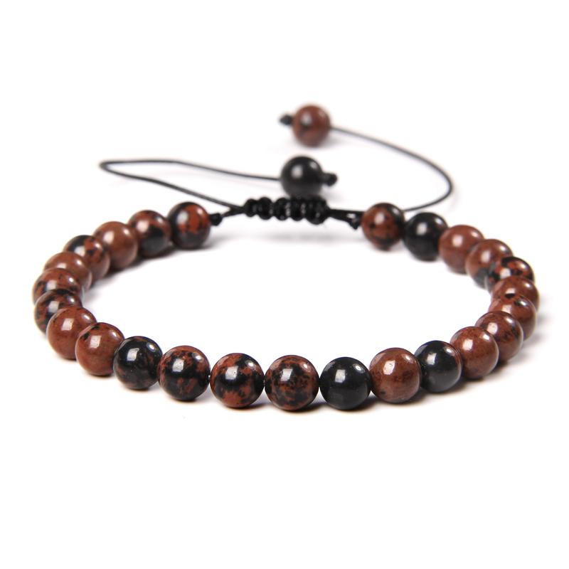 Natural Stone 6mm Beads Bracelet Adjustable Rope String Braided Bracelets For Women Men Amethysts Red Agates Lava Beaded Bangles