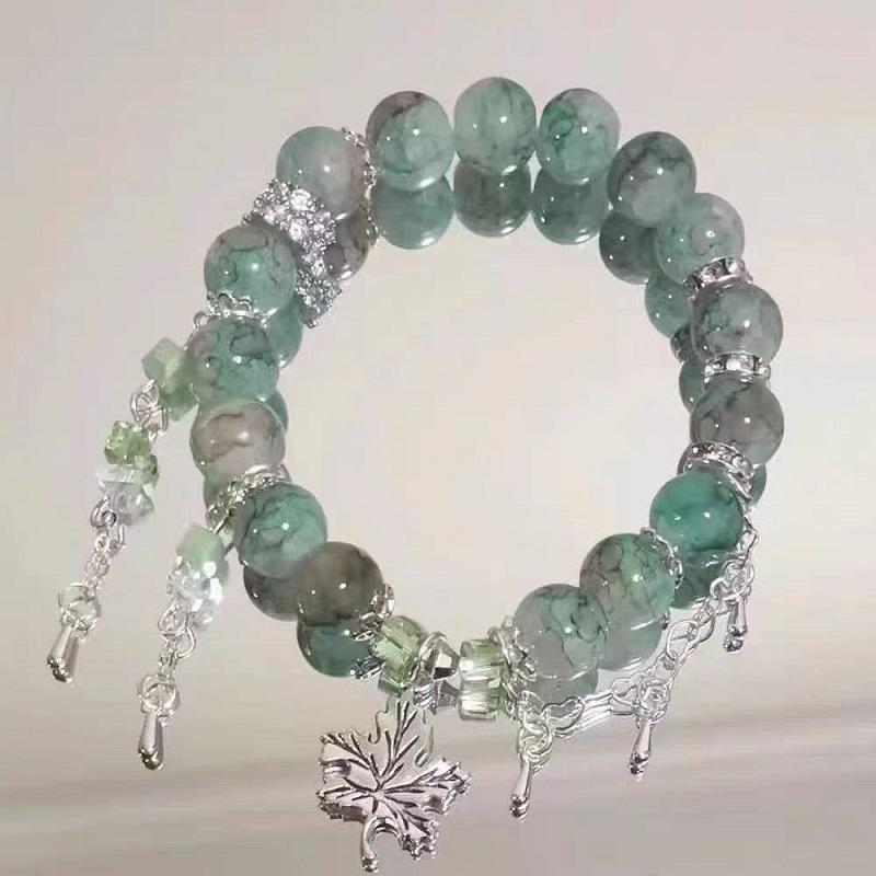 Korean Pink Crystal Flowers Butterfly Pendant Beaded Bracelet For Women Sweet Beaded Chain Bracelet Jewelry Gifts