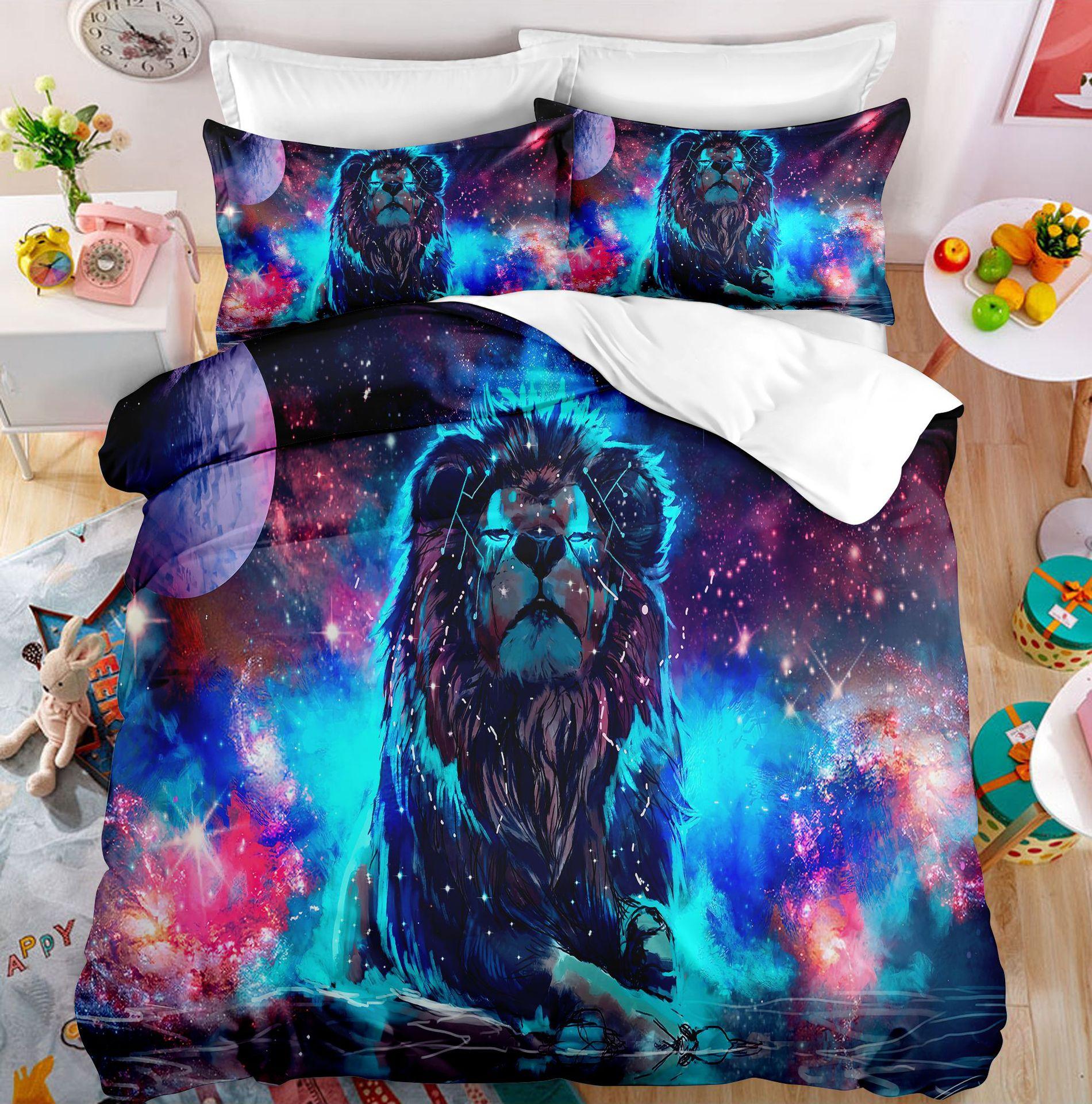 

Lion Duvet Cover Set Roaring Lion White Wild Animals Polyester Comforter Cover King Queen Size For Kids Adults Teen Bedding Set EU single(135x200cm)