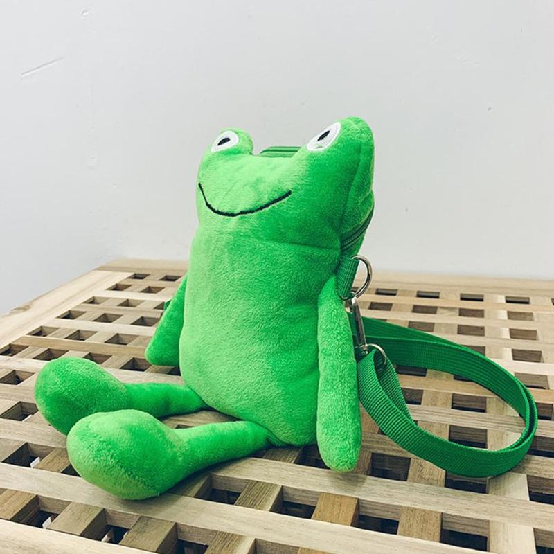 Lässige Cartoon-Umhängetasche, süßes Grün für Frosch, Umhängetasche, Messenger Bag, Plüschtasche, Handtasche für Familientreffen