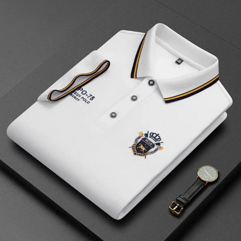 RogueWave New Mens Embroidered Polo Shirts Short Sleeve Shirt Luxury Top Lapel Streetwear Men Breathable Lightweight T Shirt Homme