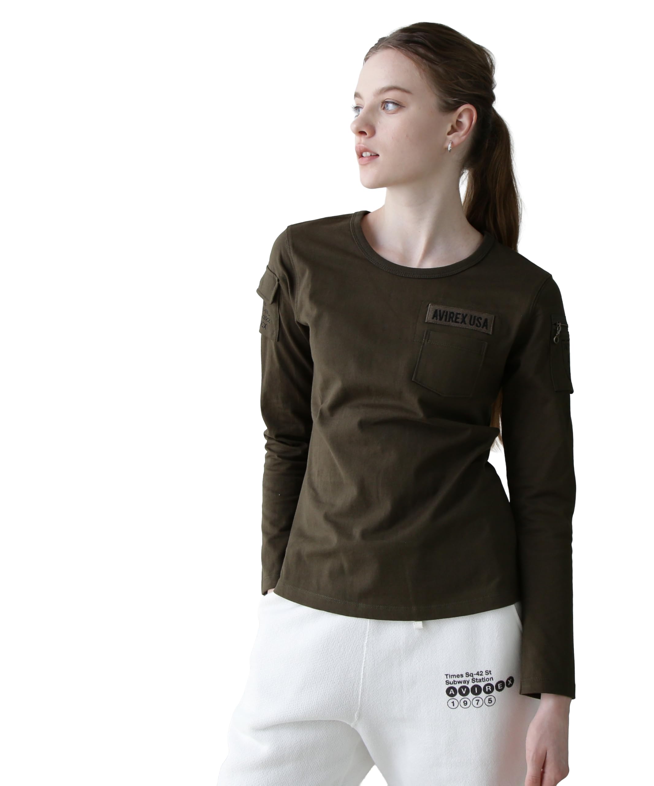 AVIREX WOMEN S LONG SLEEVE FATIGUE T-SHIRT olive 783-2930602