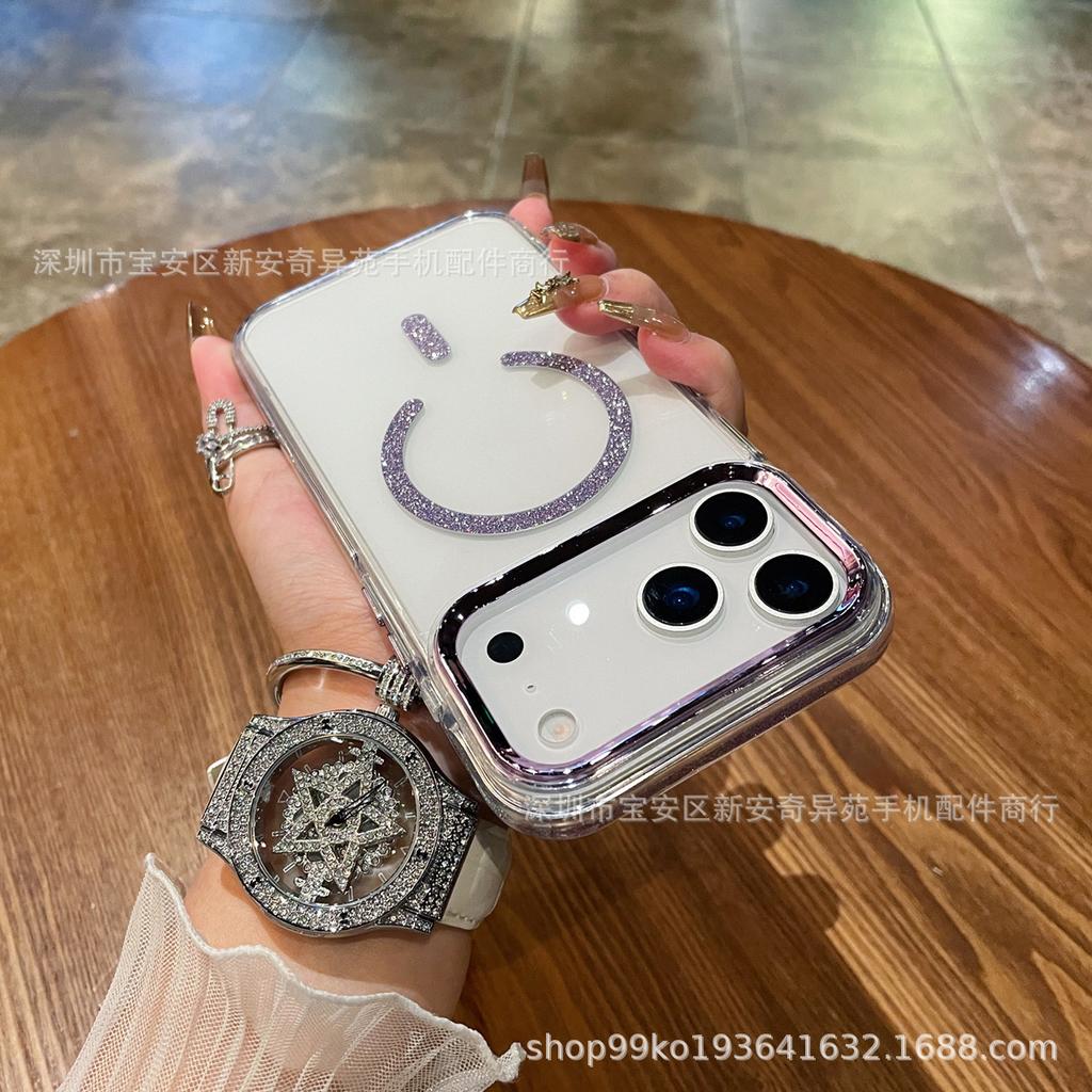The new magnetic transparent protective case is suitable for iPhone17ProMax glitter groove glue Apple mobile phone case.