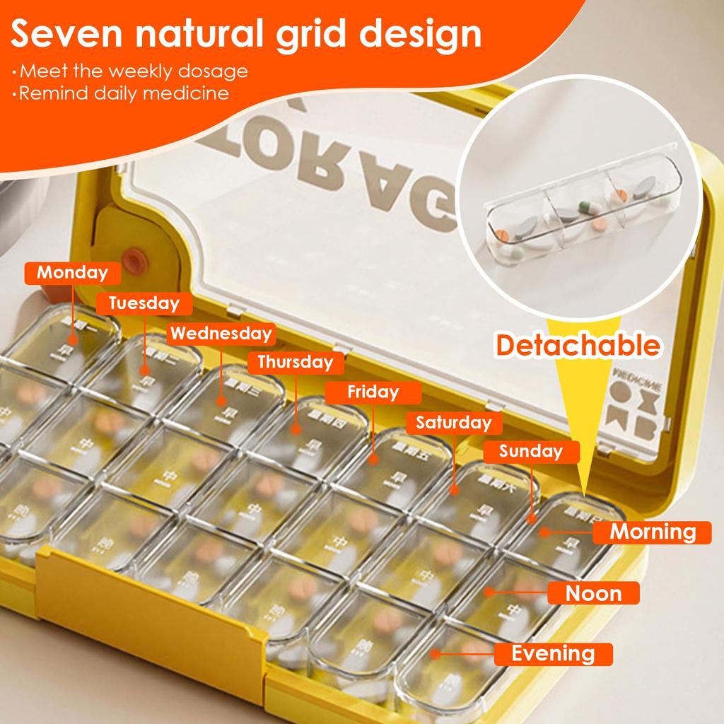 Portable 21-grid Medicine Box for Storing Pills Seven Days A Week Morning Noon and Evening Medicine Classification Storage Box