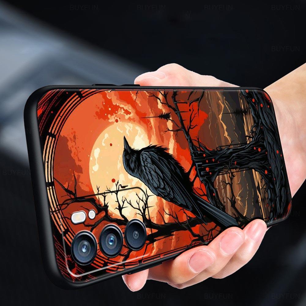 Black Raven Phone Case For Oppo A17 A31 A54 A57 A78 A79 A98 Find X5 X6 Reno 6 7 8 10 11 12 13 F Pro 5G Soft TPU Cover Fundas Bag