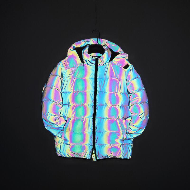 Men`s Iridescent Reflective Hooded Puffer Jacket