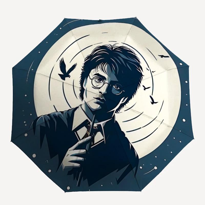 Harry Potter, Wizarding World Automatic Open/Close Umbrella   Compact Travel Umbrella, 8 Rib Heavy Duty Construction, Ideal Gift,