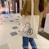 Korean Ins Niche Design Cute Cartoon Fun Pattern Thin Cotton Grey Cloth Bag Canvas Single Shoulder