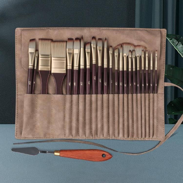 22Pcs Anti-sheding Nylon Paint Brush with Brush Holder, Perfect for Oil Acrylic Watercolor Painting