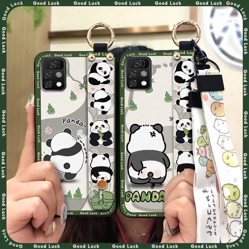Panda Cartoon Phone Case For UMIDIGI A11 Pro Max Soft Case Wristband Ring Dirt-resistant Silicone Shockproof Wrist Strap
