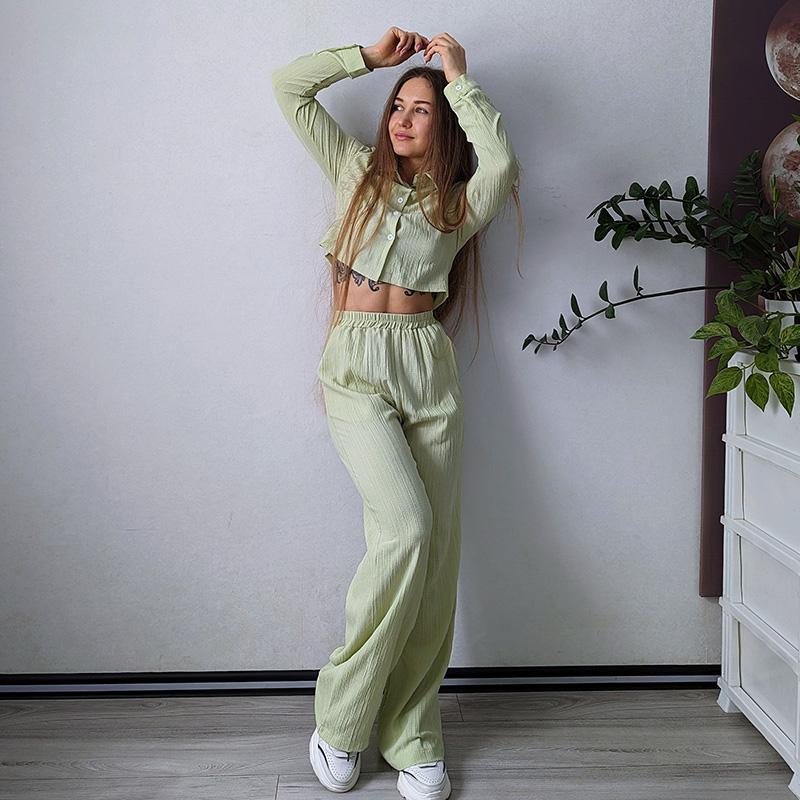 Streamgirl Women Summer Pants Sets 2 Pieces Crop Tops And Wide Leg Pants White Chiffon Thin Two Pieces Pant Sets Women's Suits
