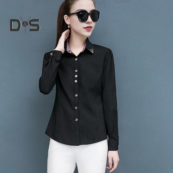 Women Shirt Lapel Long Sleeve Solid Color Single Breasted Shirt Tops Office Lady Shirt Work Daily Wear