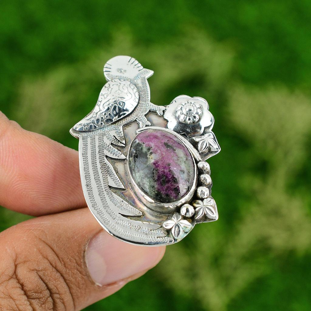 Gift For Women Stackable Bird Adjustable Ring 925 Silver Natural Ruby Zoisite