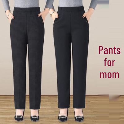 Winter Velvet Thickened High Waist Straight Leg Pants for Elderly Women - Elastic Waist, Plus Size, Casual Wear