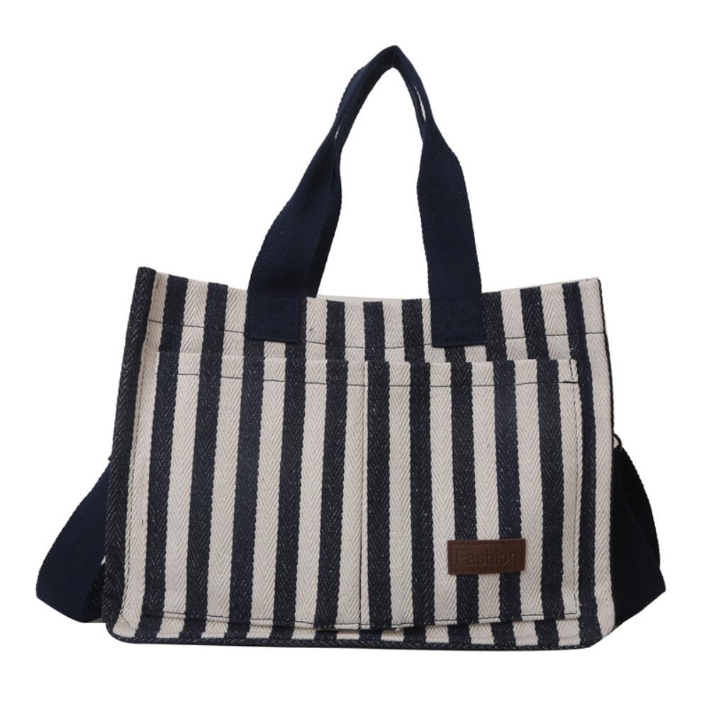 Large Capacity Shoulder Bag Simple Cloth Handbag Cute Stripe Canvas Tote Bag  Travel