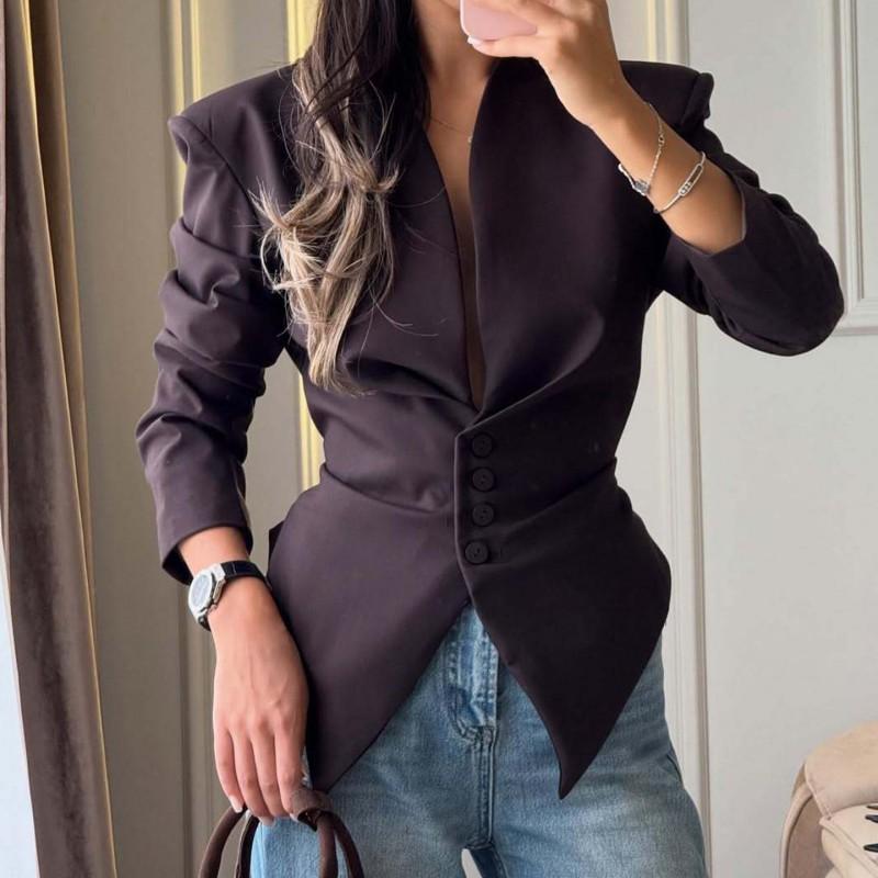Womens Slim Fit Asymmetrical Blazer Jacket Long Sleeve Office Chic Coat Pure Color