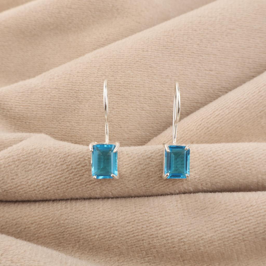 Schweizer blauer Topas, Silberohrring für Damen, 2,5 cm, 925er Sterlingsilber, handgefertigter Schmuck, Geschenkidee EE-180-8