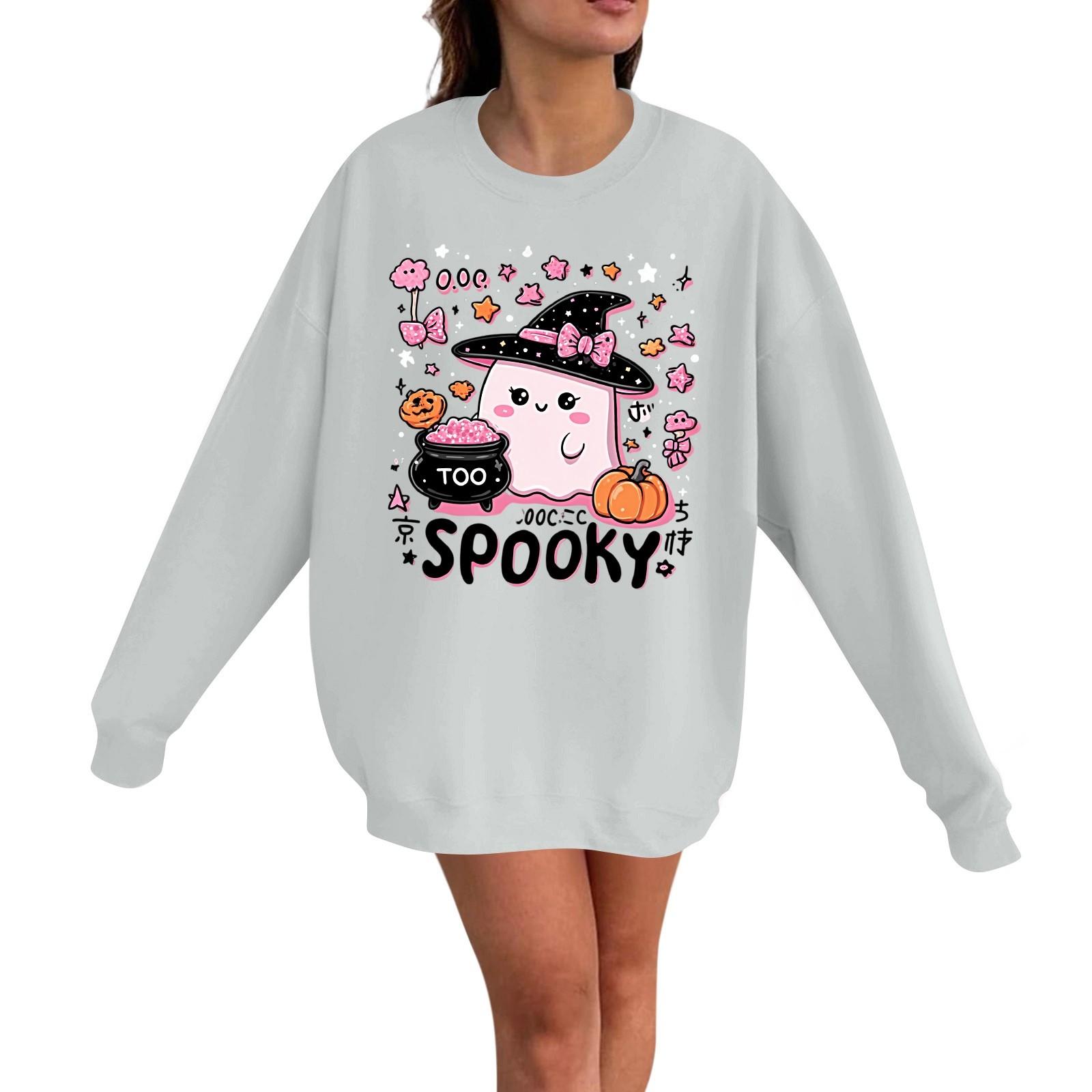 

Женский повседневный модный пуловер с длинным рукавом и принтом на Хэллоуин, с круглым вырезом XXL