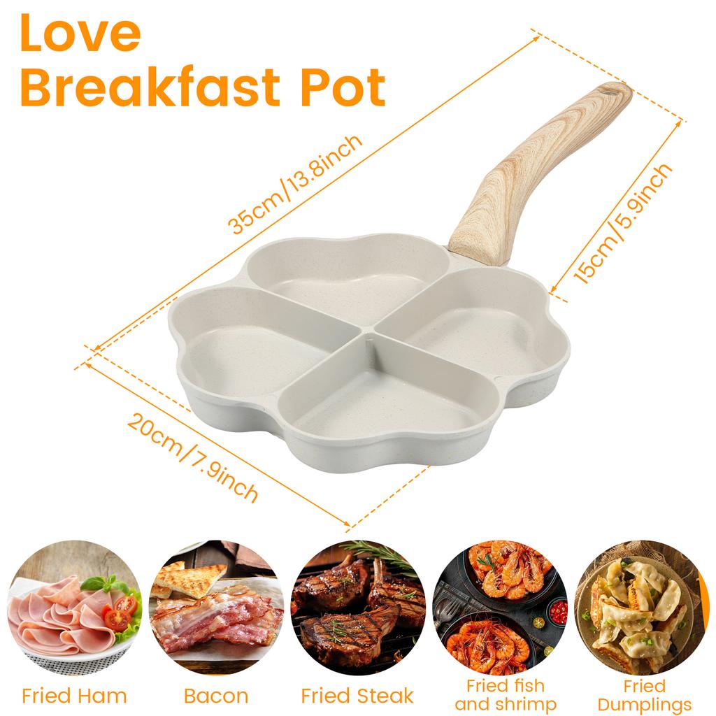Non Stick Omelette Pan 4-Cup Heart Egg Frying Pan Aluminum Pancake Egg Cooker Saucepan Burgers Omelet Cooking Pan