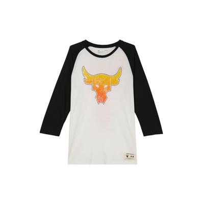 T-shirt a maniche a tre quarti girocollo con stampa di lettere Project Rock Johnson Bsr Bulls Uomo Top Agata-Bianco 1361740-112
