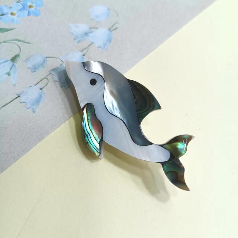 Handcrafted Shell Dolphin Brooch Pin With Embedding Technique For Animal Jewelry Enthusiasts