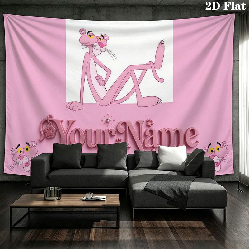 Custom Name,Pink Panther Wall tapestry, aesthetic printed fabric blanket, suitable for bedroom, living room, and home decor.