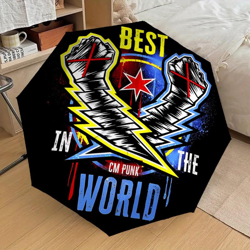 

1pc CM Punk Best World Automatic Folding Umbrella, Portable Collapsible Design, Casual Outdoor Accessory L1127008