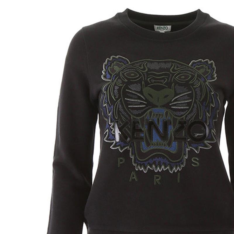 (WMNS) KENZO Cotton Tiger Head Printing Long Sleeves Pullover Hoodie Black Women's F762SW7054XD-99