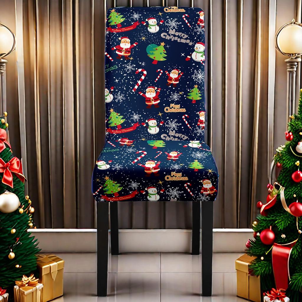 Christmas Printed Chair Cover Non-Slip Dustproof Spandex Washable Elastic Chair Cover Christmas Event Decorative Seat Protector