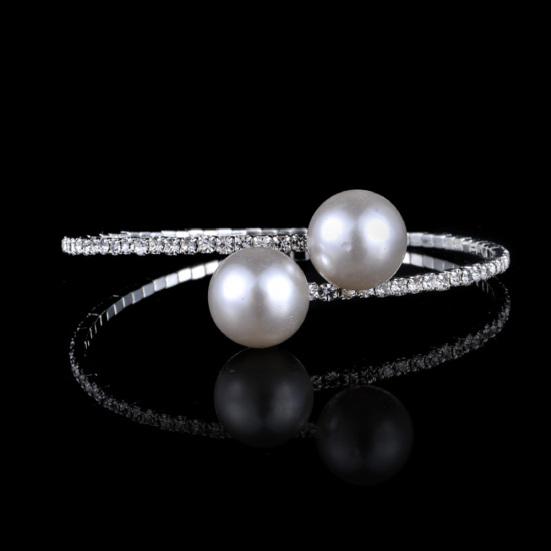 Einreihiges, mit Strasssteinen eingelegtes Kunstperlen-Öffnungsarmband für Damenschmuck