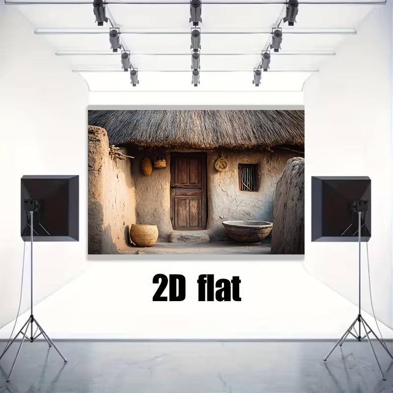 Rustic Adobe Cottage Backdrop Vintage Old Mud House Scene Background for Portrait Photography