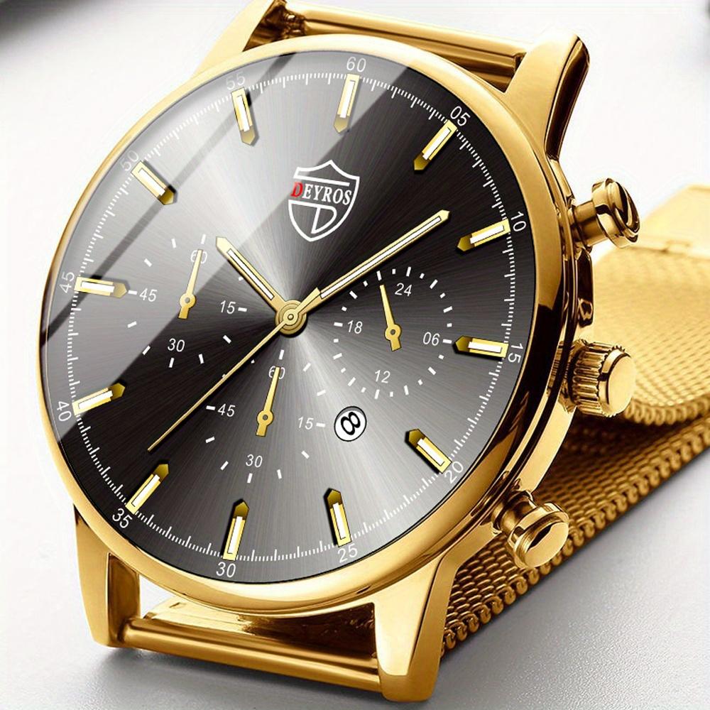 

1 шт. Модные мужские часы из нержавеющей стали с календарем, мужские спортивные часы, кварцевые мужские часы и 1 шт. Ожерелье с крестом